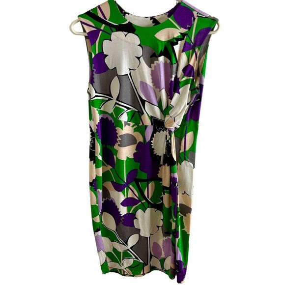 Diane Von Furstenberg sleeveless Green And Purple Floral Pullover Dress Size 2 - Picture 1 of 9
